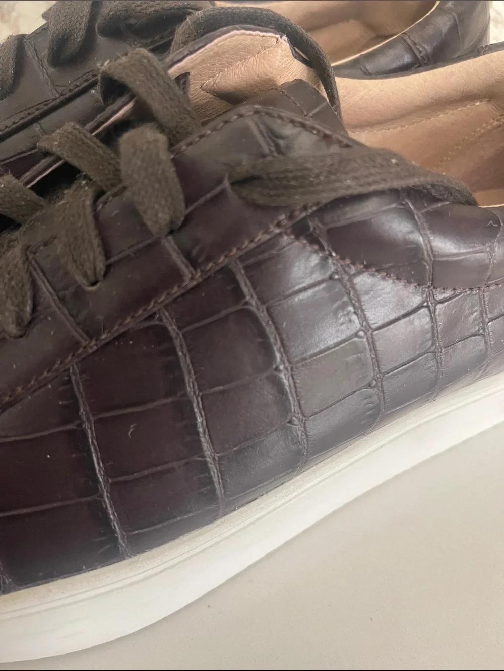 Worn once! $120 Halogen x Atlantic-Pacific brown leather croco sneakers 10M